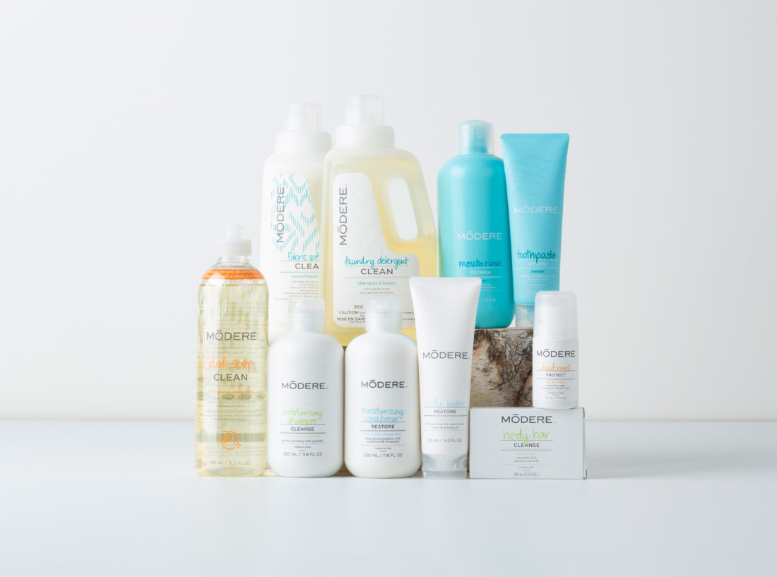 A collection of Modere household and personal care products.