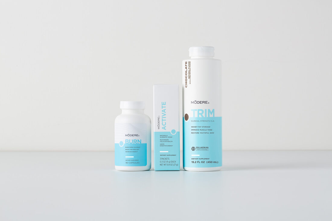 Modere Lean Body System featuring Trim with CLA and Collagen/HA Matrix® Technology.