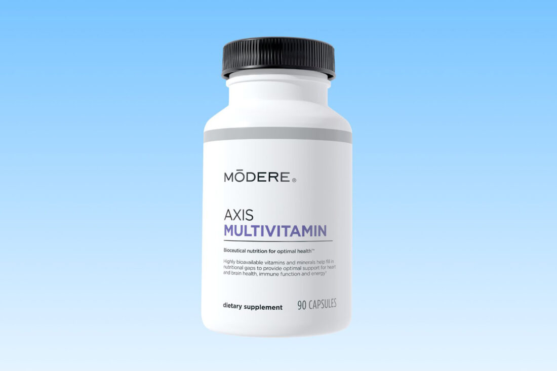 Modere Axis Multivitamin on a blue background.