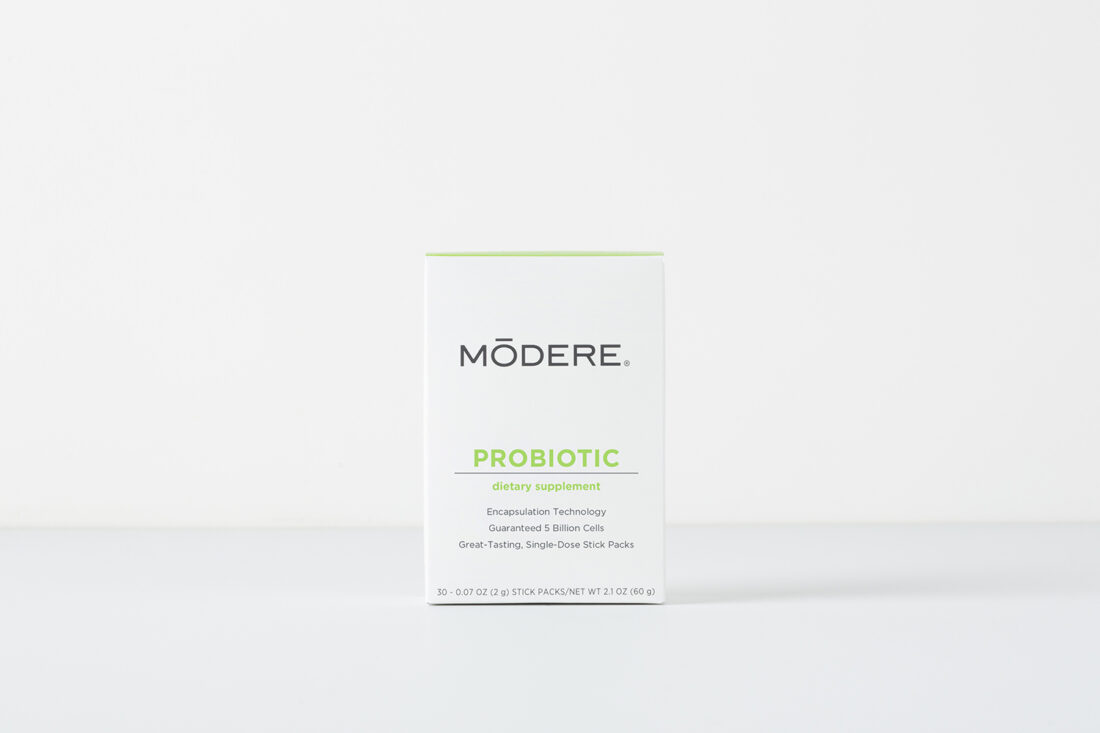 Modere Probiotic box, intro image to section: How to Choose Probiotics (probiotic products from Modere)